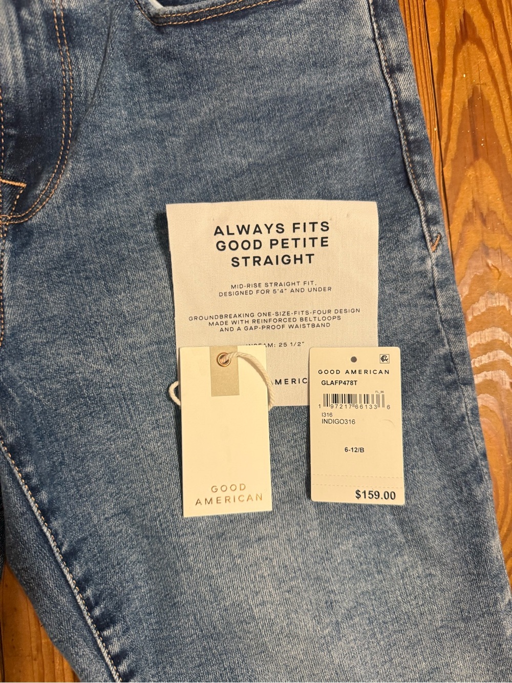 NWT Good American. Always Fits 6-12 Petite Women’s Blue Straight-Leg Jeans - Picture 7 of 8